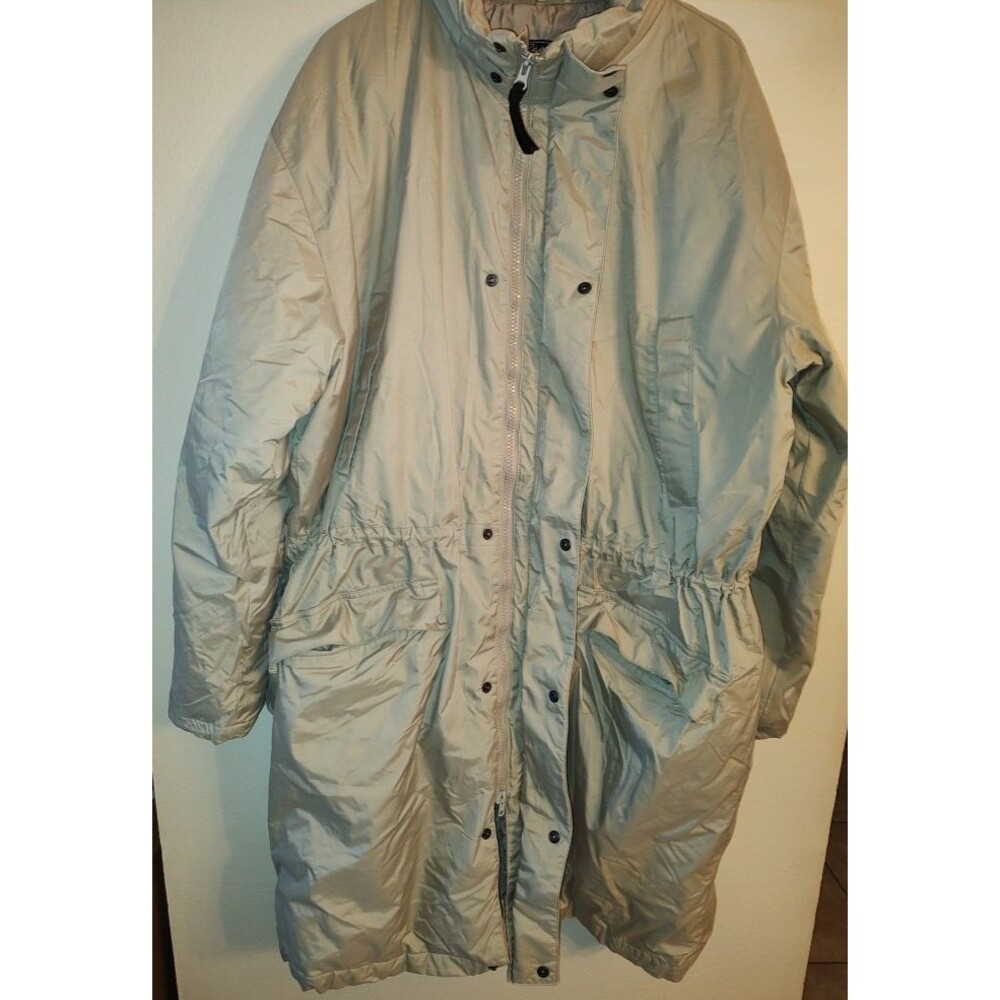 Men's Tall Eddie Bauer Goose Down Hooded Beige Long Heavy Overcoat Size XL / XG